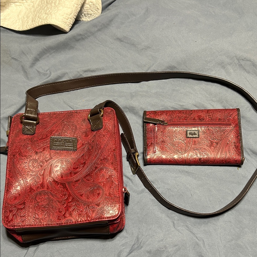 Relic Red Paisley Crossbody Bag and Wallet